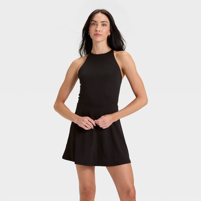 slide 1 of 6, Women's Knit High Neck Halter Active Dress - All In Motion™ Black XXL, 1 ct