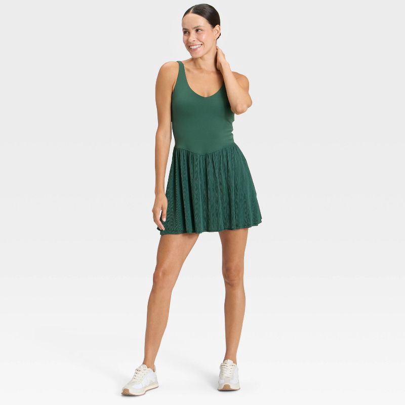 slide 3 of 6, Women's Knit Plisse Active Dress - All In Motion™ Dark Green S, 1 ct