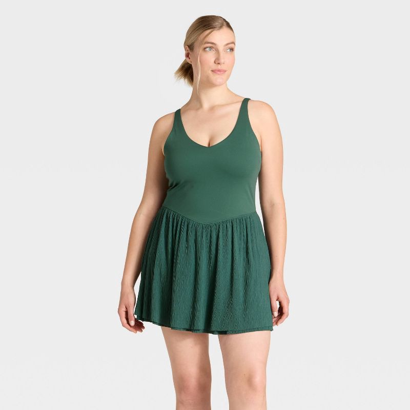 slide 5 of 6, Women's Knit Plisse Active Dress - All In Motion™ Dark Green S, 1 ct