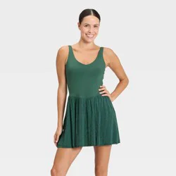 Women's Knit Plisse Active Dress - All In Motion™ Dark Green S