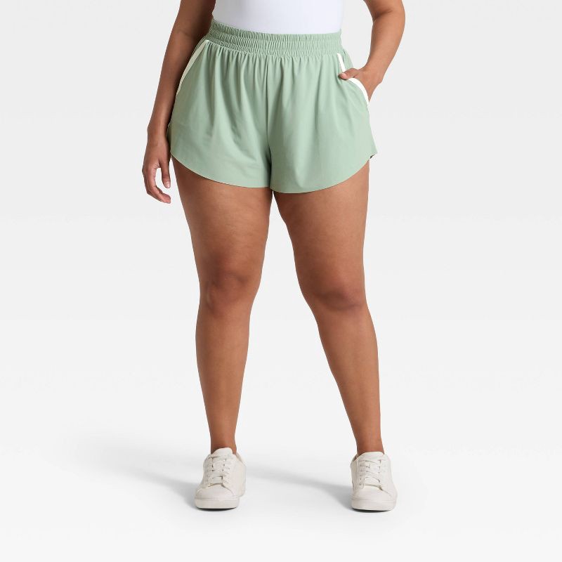 slide 4 of 5, Women's Woven High-Rise Shorts 3" - All In Motion™ Sage Green S, 1 ct