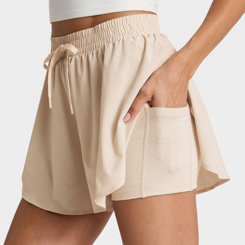 slide 4 of 6, Women's Woven High-Rise Flutter Shorts 2.5" - All In Motion™ Gray S, 1 ct