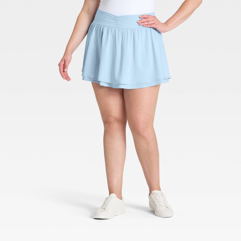 slide 5 of 6, Women's Woven Shirred Skort - All In Motion™ Light Blue L, 1 ct