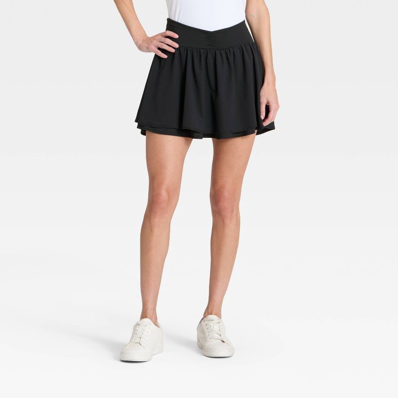 slide 1 of 6, Women's Woven Shirred Skort - All In Motion™ Black S, 1 ct