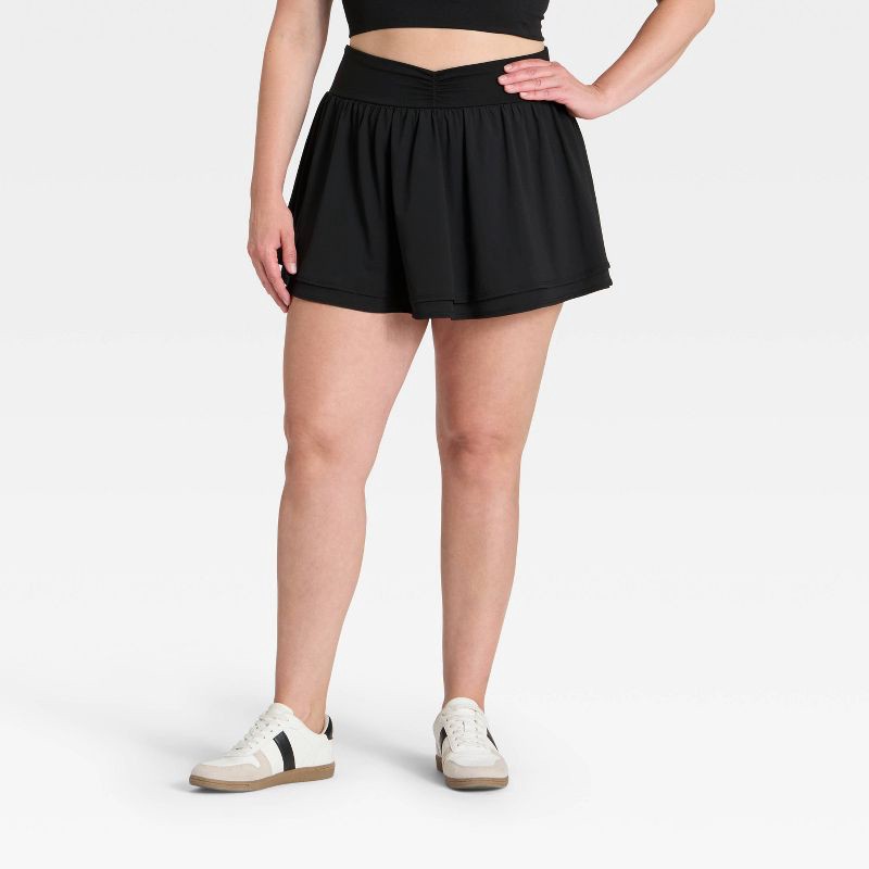 slide 5 of 6, Women's Woven Shirred Skort - All In Motion™ Black M, 1 ct
