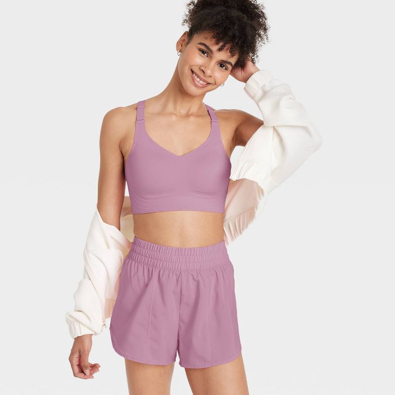 slide 4 of 5, Women's Woven Mid-Rise Run Shorts 3" - All In Motion™ Mauve M, 1 ct