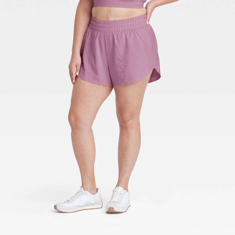 slide 3 of 5, Women's Woven Mid-Rise Run Shorts 3" - All In Motion™ Mauve XL, 1 ct