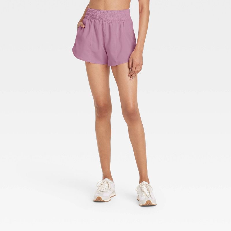 slide 1 of 5, Women's Woven Mid-Rise Run Shorts 3" - All In Motion™ Mauve XL, 1 ct