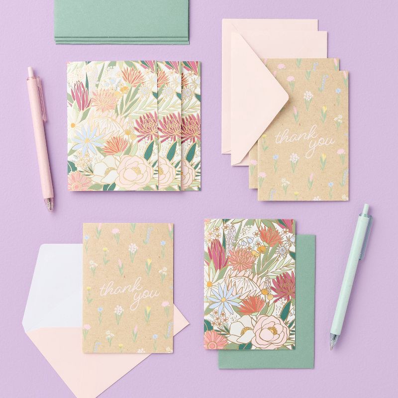 slide 2 of 3, 10ct Pastel Floral Thank You Notes Card Set with Envelopes Blank Inside - Spritz™, 10 ct