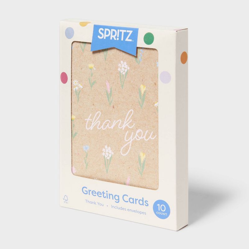 slide 3 of 3, 10ct Pastel Floral Thank You Notes Card Set with Envelopes Blank Inside - Spritz™, 10 ct