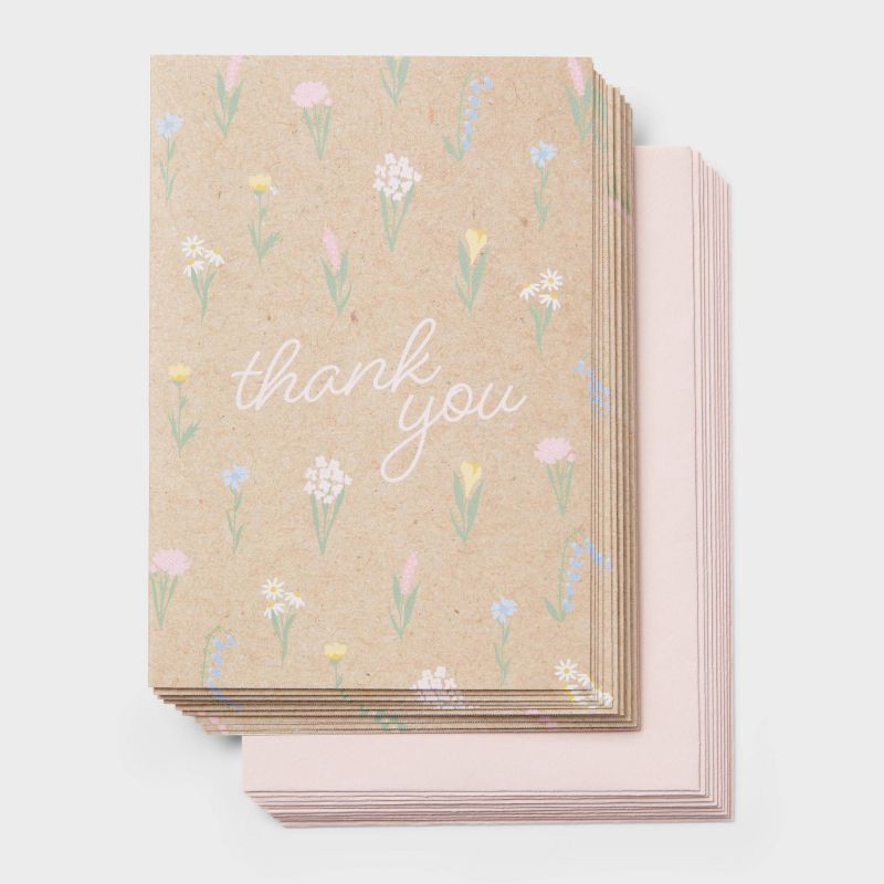 slide 1 of 3, 10ct Pastel Floral Thank You Notes Card Set with Envelopes Blank Inside - Spritz™, 10 ct