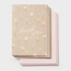 10ct Pastel Floral Thank You Notes Card Set with Envelopes Blank Inside - Spritz™