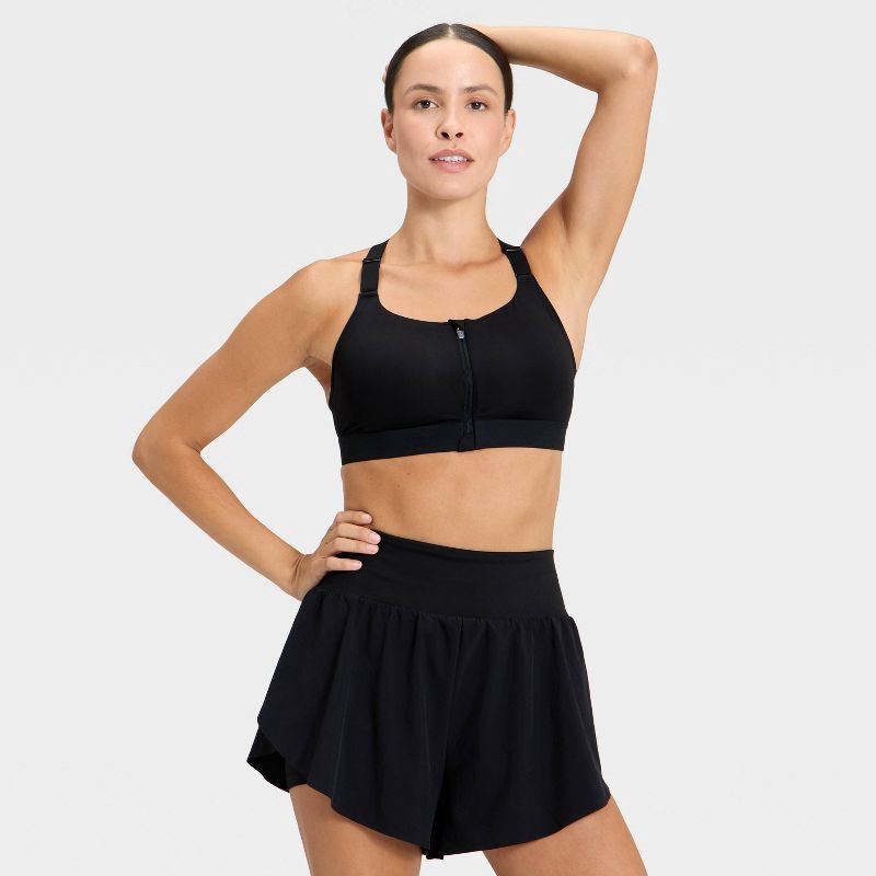 slide 3 of 6, Women's Active Light High-Rise Flutter Run Shorts 3" - All In Motion™ Black XXL, 1 ct