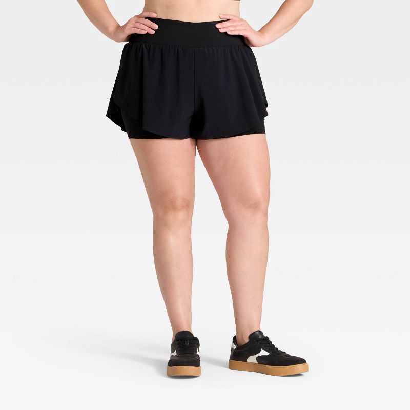 slide 2 of 6, Women's Active Light High-Rise Flutter Run Shorts 3" - All In Motion™ Black XXL, 1 ct