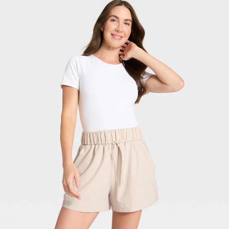 slide 3 of 5, Women's Active Light High-Rise Wide Leg Shorts 3.5" - All In Motion™ Beige S, 1 ct