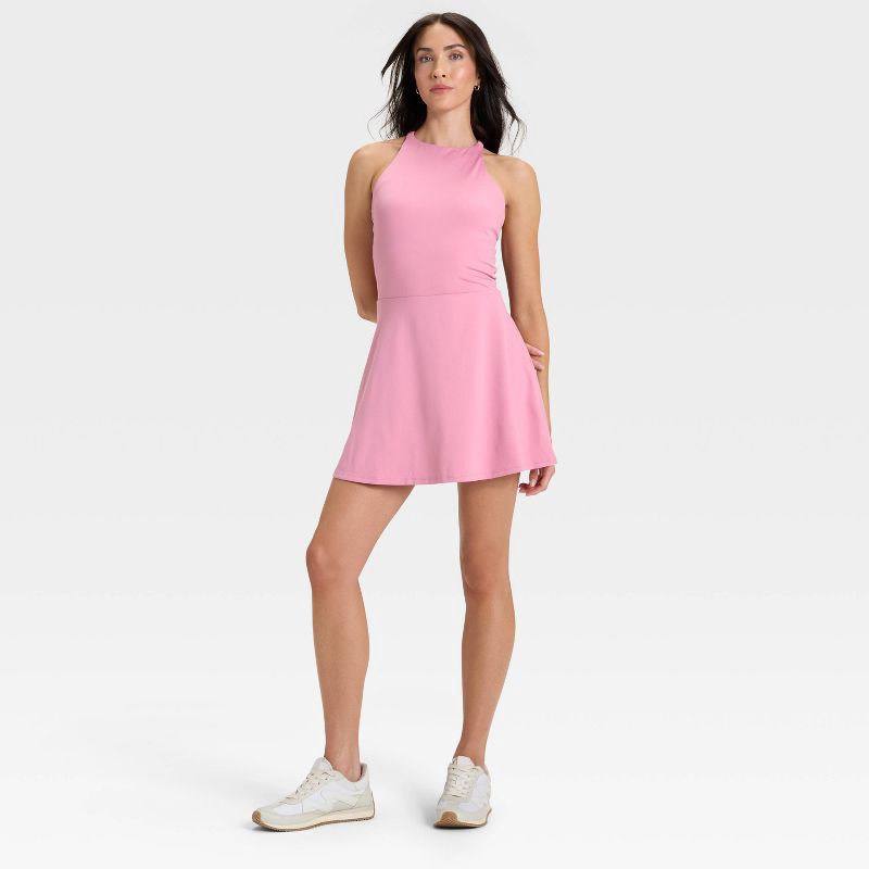 slide 3 of 6, Women's Knit High Neck Halter Active Dress - All In Motion™ Mauve S, 1 ct