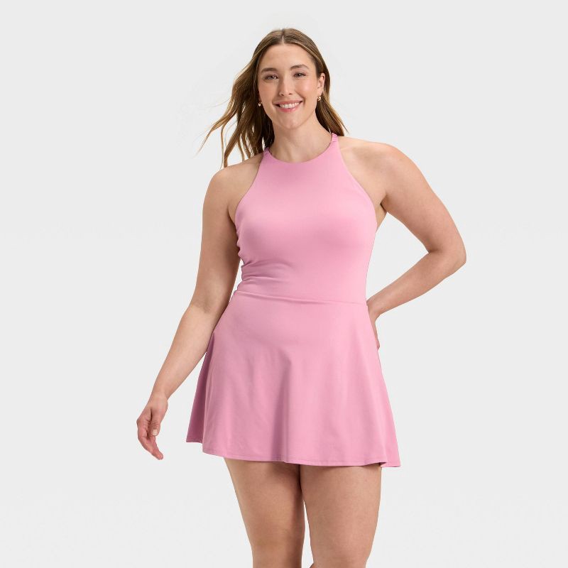 slide 5 of 6, Women's Knit High Neck Halter Active Dress - All In Motion™ Mauve S, 1 ct