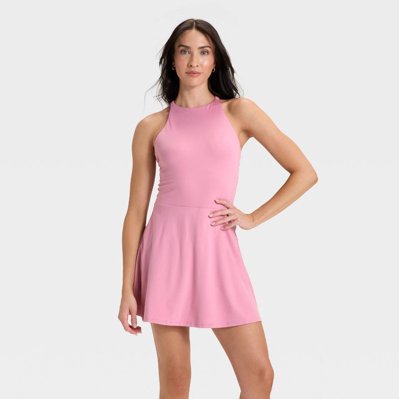 slide 1 of 6, Women's Knit High Neck Halter Active Dress - All In Motion™ Mauve S, 1 ct
