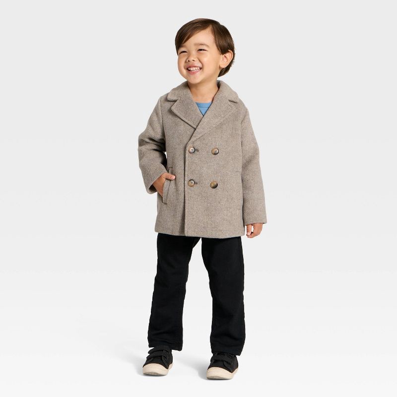 slide 3 of 3, Toddler Boys' Faux Wool Pea Coat - Cat & Jack™ Gray 18M, 1 ct