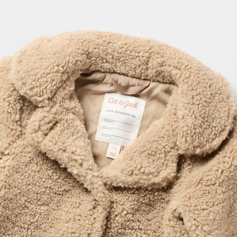 slide 2 of 3, Toddlers' Holiday Dressy Cozy Teddy Fleece Overcoat - Cat & Jack™ Light Brown 3T, 1 ct