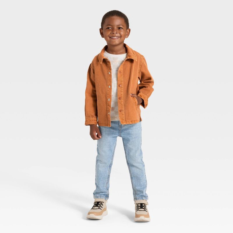slide 3 of 3, Toddler Boys' Twill Snap Front Jacket - Cat & Jack™ Brown 2T, 1 ct
