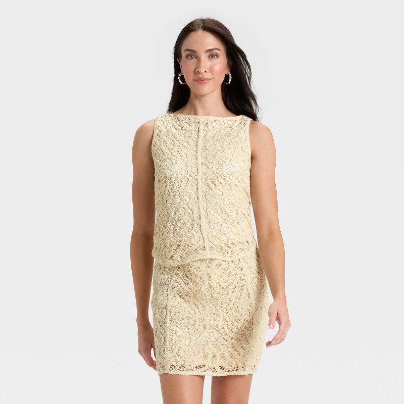 slide 1 of 3, Women's Crochet Tank Top - A New Day™ Tan S, 1 ct
