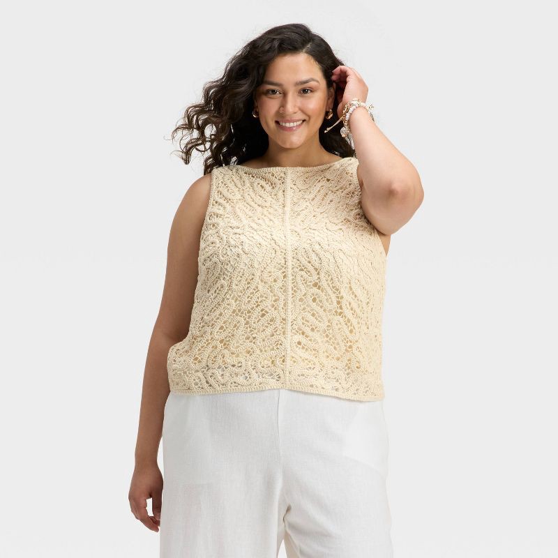 slide 1 of 3, Women's Crochet Tank Top - A New Day™ Tan XXL, 1 ct