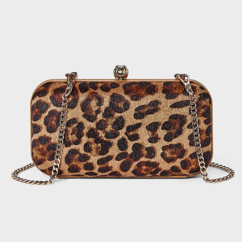 slide 1 of 5, Minaudiere Clutch Crossbody Bag - A New Day™ Leopard, 1 ct