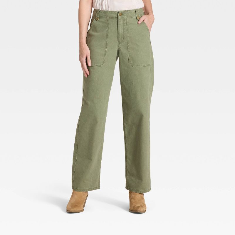 slide 1 of 3, Women's Mid-Rise Straight Leg Cargo Pants - Universal Thread™ Green 12, 1 ct