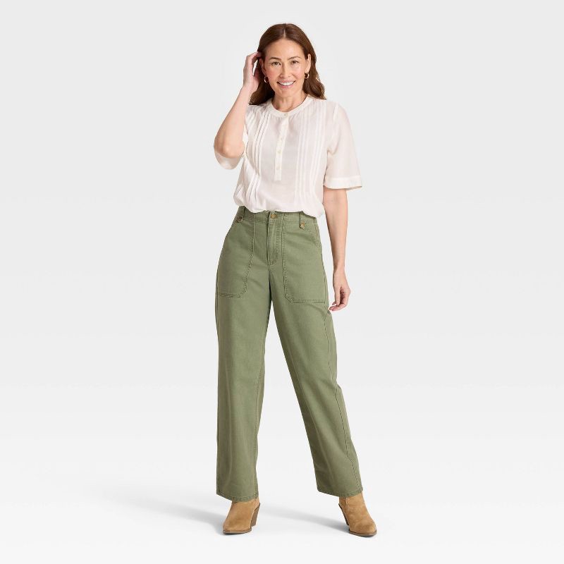 slide 3 of 3, Women's Mid-Rise Straight Leg Cargo Pants - Universal Thread™ Green 16, 1 ct