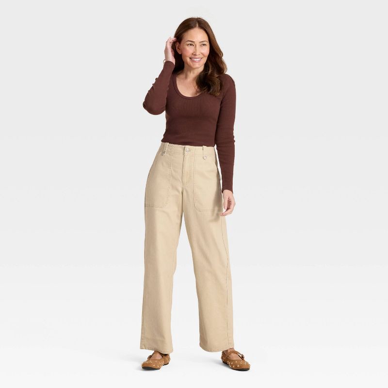 slide 3 of 3, Women's Mid-Rise Straight Leg Cargo Pants - Universal Thread™ Tan 16, 1 ct