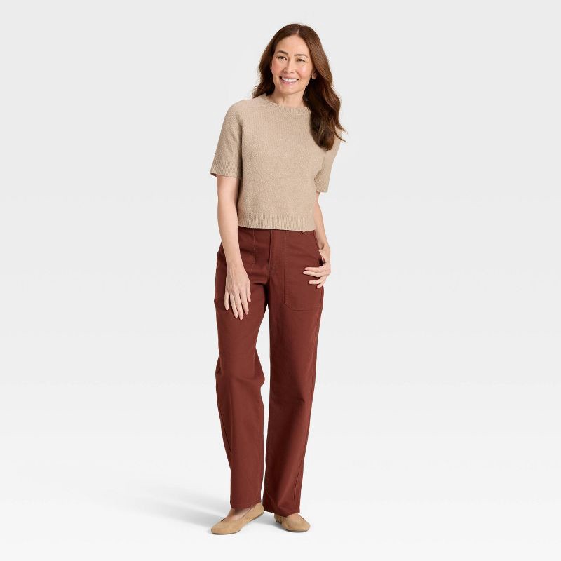 slide 3 of 3, Women's Mid-Rise Straight Leg Cargo Pants - Universal Thread™ Brown 14, 1 ct
