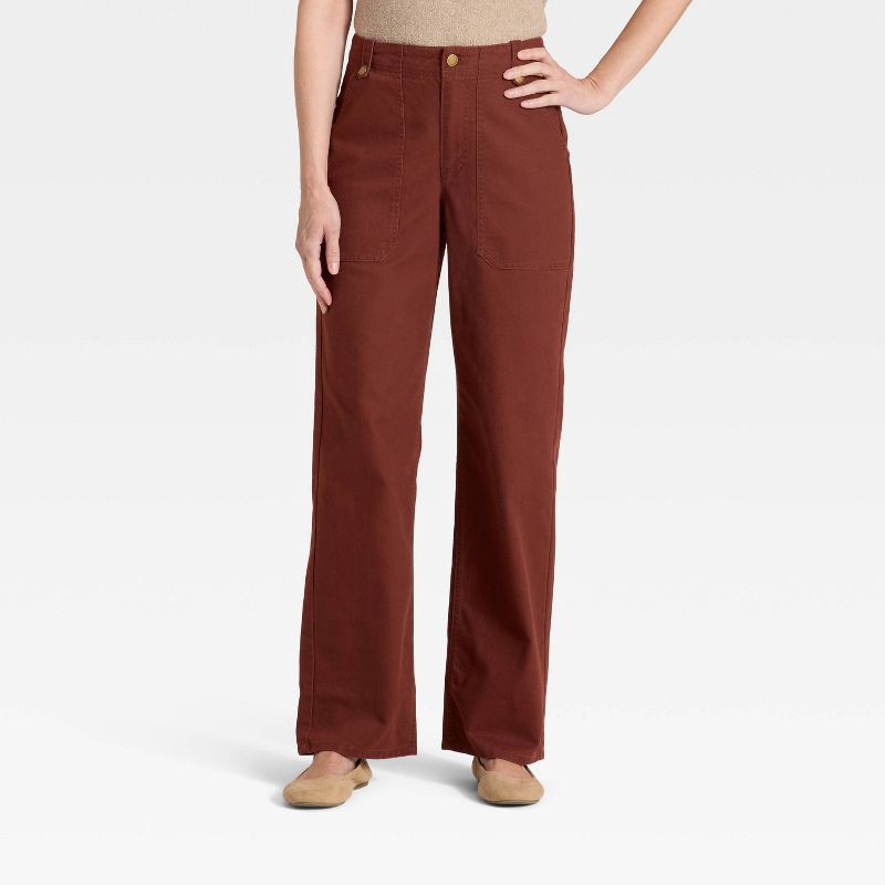 slide 1 of 3, Women's Mid-Rise Straight Leg Cargo Pants - Universal Thread™ Brown 16, 1 ct