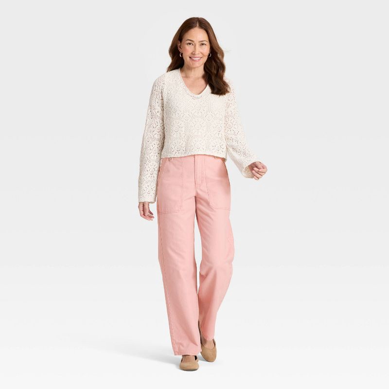 slide 3 of 3, Women's Mid-Rise Straight Leg Cargo Pants - Universal Thread™ Pink 14, 1 ct