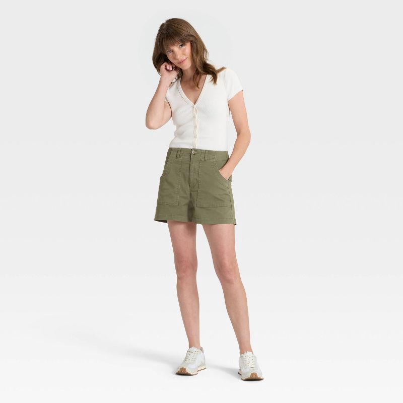 slide 3 of 3, Women's High-Rise Cargo Shorts - Universal Thread™ Olive Green 8, 1 ct