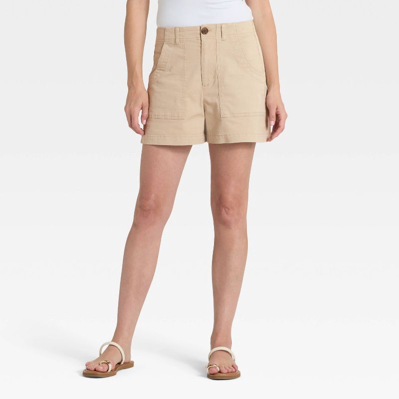 slide 1 of 3, Women's High-Rise Cargo Shorts - Universal Thread™ Tan 12, 1 ct