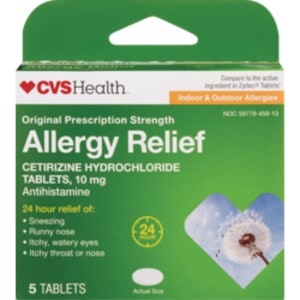 slide 1 of 1, CVS Health Allergy Relief 24 Hour Cetirizine Hydrochloride Tablets, 5 ct