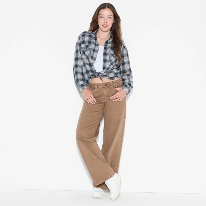 slide 1 of 3, Women's Oversized Long Sleeve Collared Flannel Shirt - Wild Fable™ Black Plaid S, 1 ct