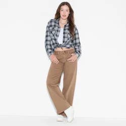 Women's Oversized Long Sleeve Collared Flannel Shirt - Wild Fable™ Black Plaid L