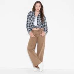 Women's Oversized Long Sleeve Collared Flannel Shirt - Wild Fable™ Black Plaid XL