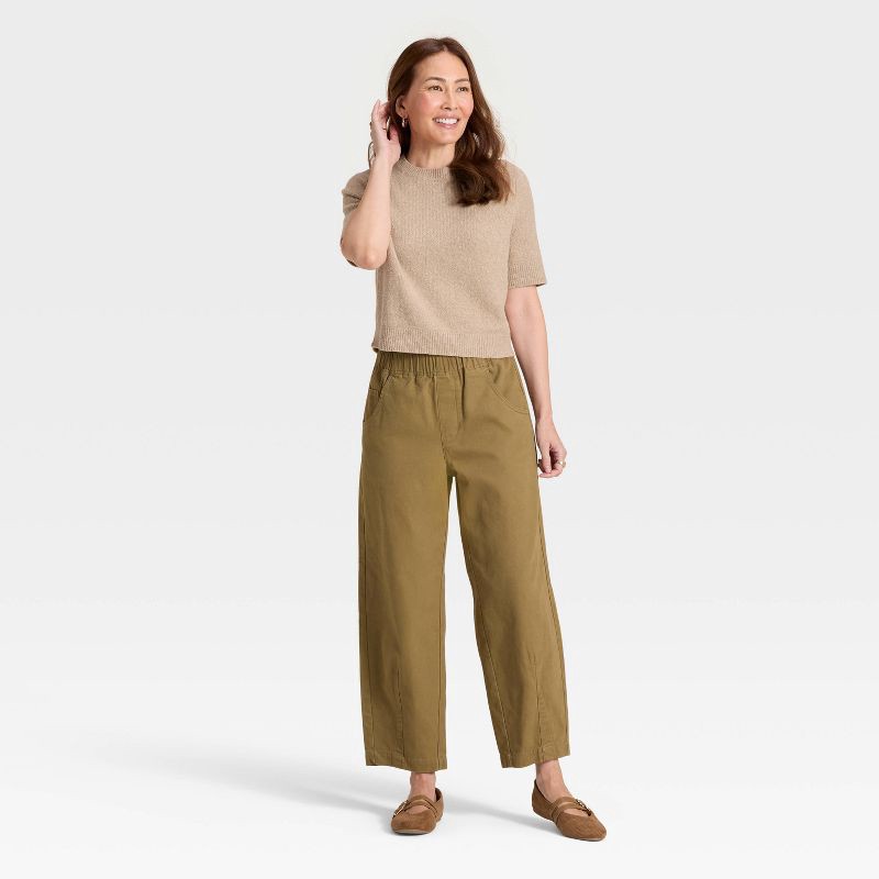 slide 3 of 3, Women's Mid-Rise Barrel Leg Pull-On Pants - Universal Thread™ Olive Green XL, 1 ct