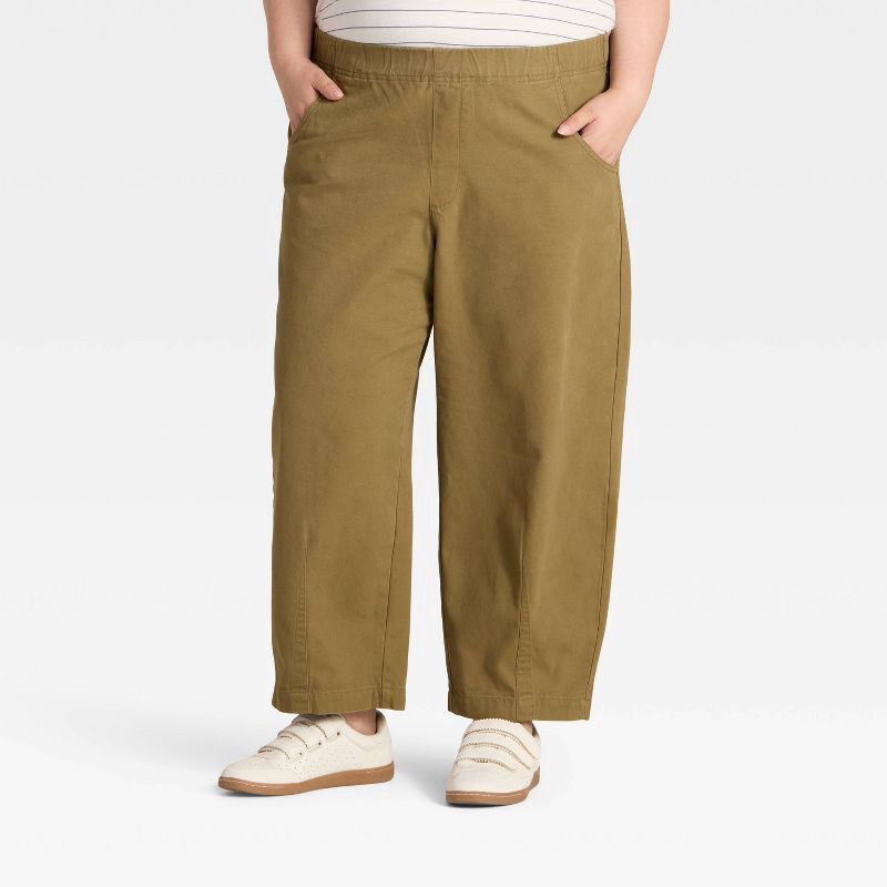 slide 1 of 3, Women's Mid-Rise Barrel Leg Pull-On Pants - Universal Thread™ Olive Green XXL, 1 ct
