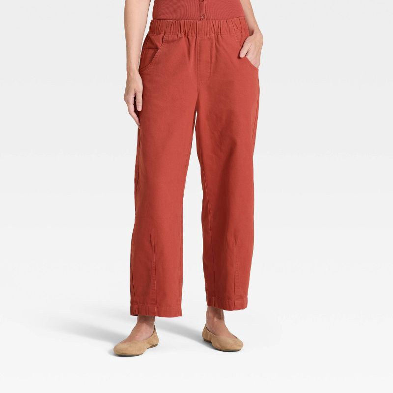 slide 1 of 3, Women's Mid-Rise Barrel Leg Pull-On Pants - Universal Thread™ Rust L, 1 ct
