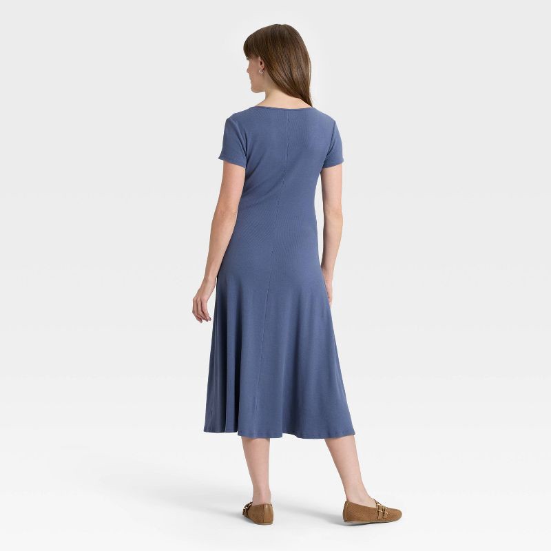 slide 2 of 3, Women's Short Sleeve Knit Button-Front Midi A-Line Dress - Universal Thread™ Blue M, 1 ct