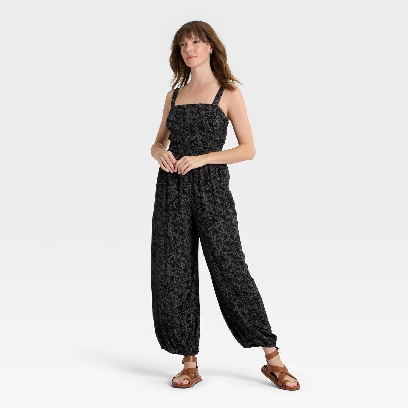 slide 2 of 3, Women's Jumpsuit - Universal Thread™ Black Floral M, 1 ct