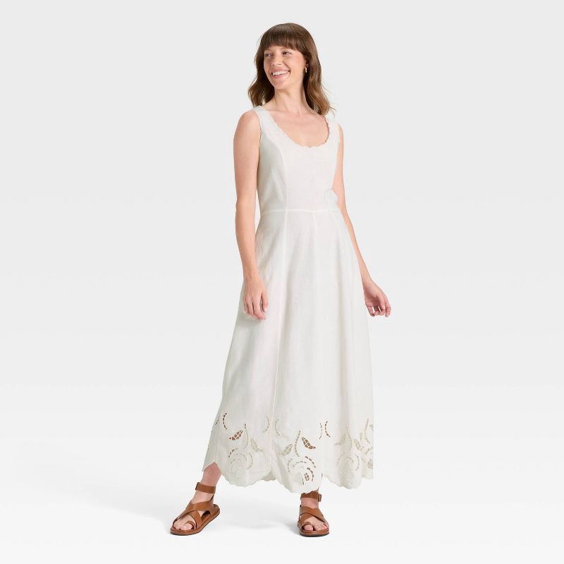 slide 1 of 3, Women's Midi A-Line Dress - Universal Thread™ Cream M, 1 ct