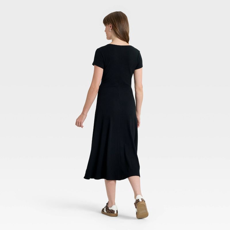 slide 2 of 3, Women's Short Sleeve Knit Button-Front Midi A-Line Dress - Universal Thread™ Black L, 1 ct