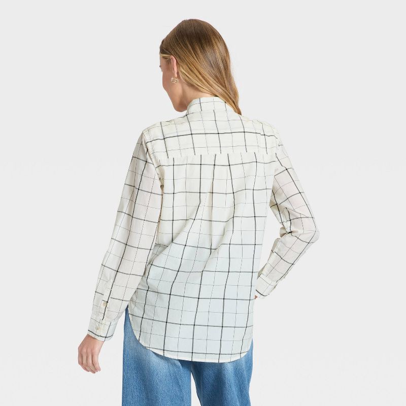 slide 2 of 3, Women's Long Sleeve Collared Neck Button-Down Shirt - Universal Thread™ Cream Plaid M, 1 ct