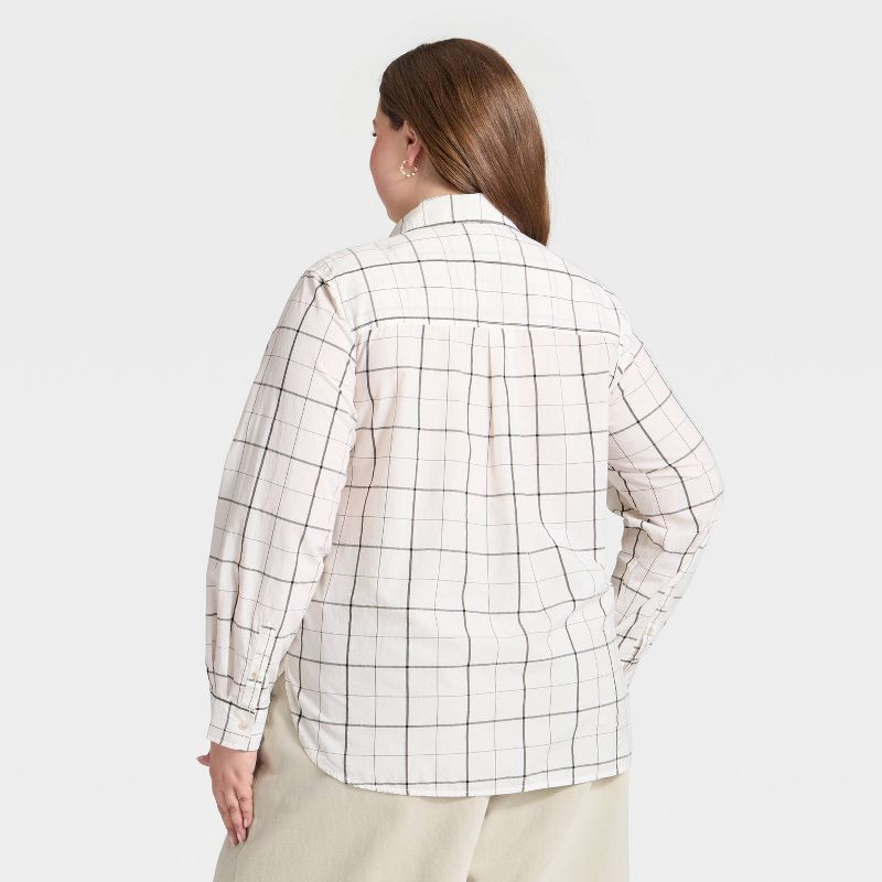 slide 2 of 3, Women's Long Sleeve Collared Neck Button-Down Shirt - Universal Thread™ Cream Plaid XXL, 1 ct