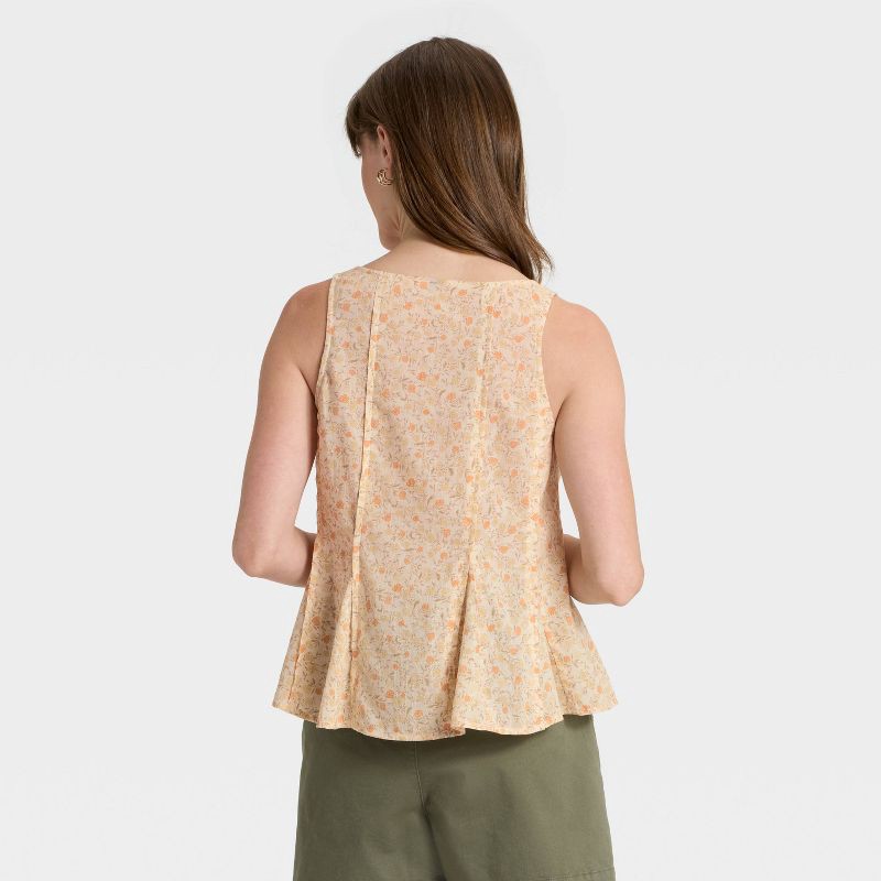 slide 3 of 3, Women's Button-Down Pintuck Tank Top - Universal Thread™ Cream Floral L, 1 ct